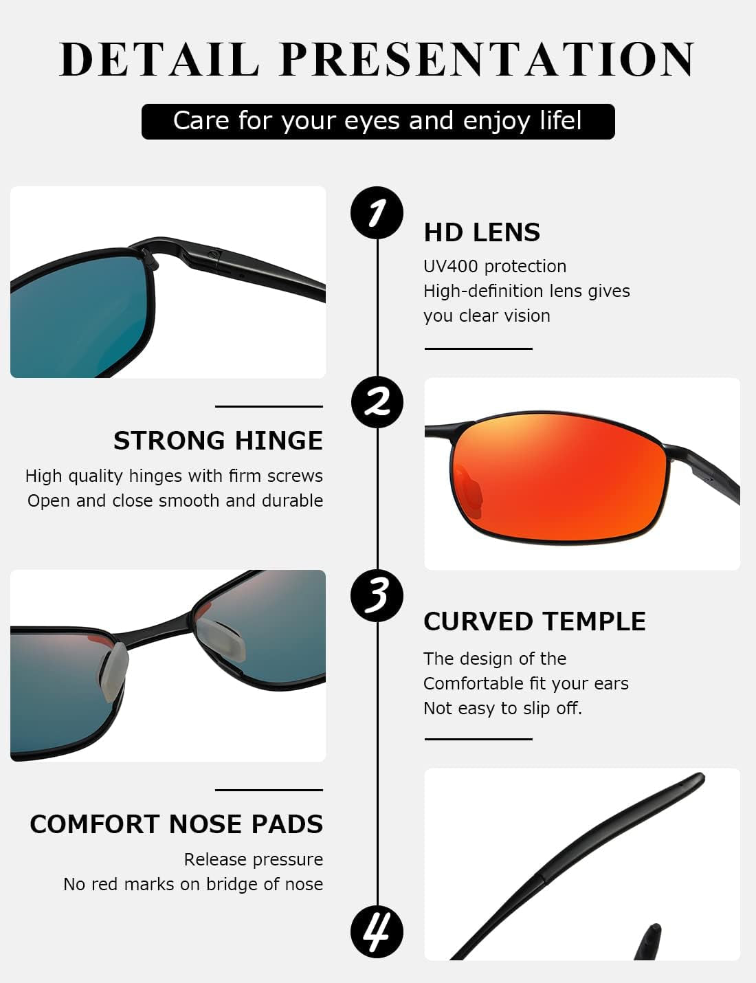 Polarized Sunglasses for Men Rectangle Metal Frame Retro Sun Glasses AE0395 - WORLD TIME VISITS