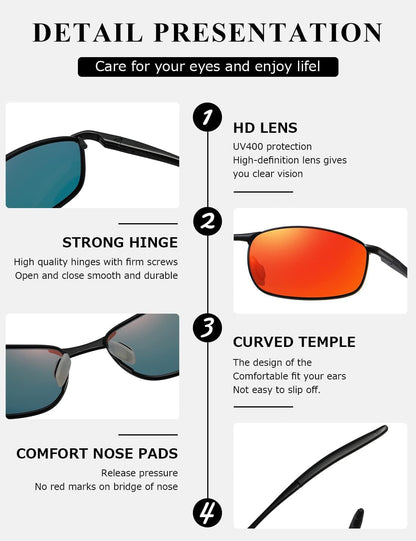 Polarized Sunglasses for Men Rectangle Metal Frame Retro Sun Glasses AE0395 - WORLD TIME VISITS
