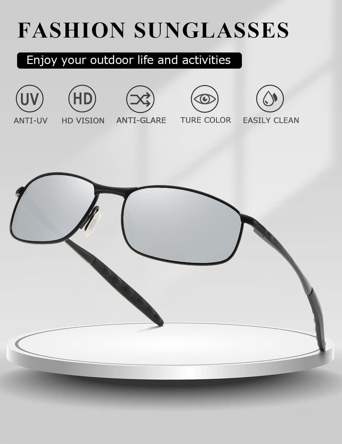 Polarized Sunglasses for Men Rectangle Metal Frame Retro Sun Glasses AE0395 - WORLD TIME VISITS