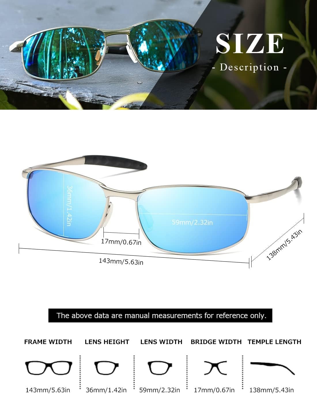 Polarized Sunglasses for Men Rectangle Metal Frame Retro Sun Glasses AE0395 - WORLD TIME VISITS