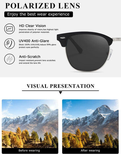 Polarized Sunglasses for Women and Men Semi Rimless Frame Retro Sun Glasses AE0369 - WORLD TIME VISITS