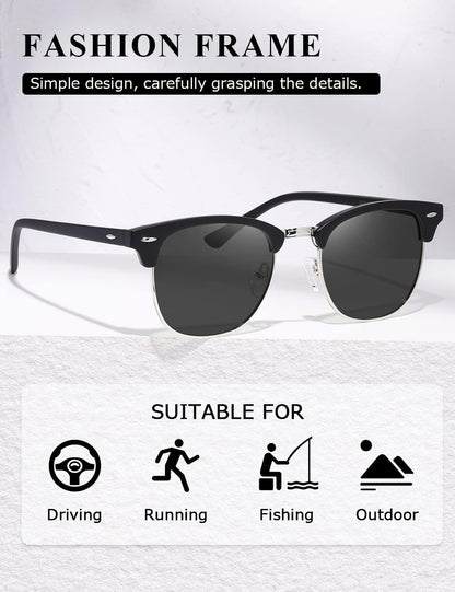 Polarized Sunglasses for Women and Men Semi Rimless Frame Retro Sun Glasses AE0369 - WORLD TIME VISITS