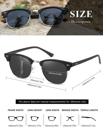 Polarized Sunglasses for Women and Men Semi Rimless Frame Retro Sun Glasses AE0369 - WORLD TIME VISITS