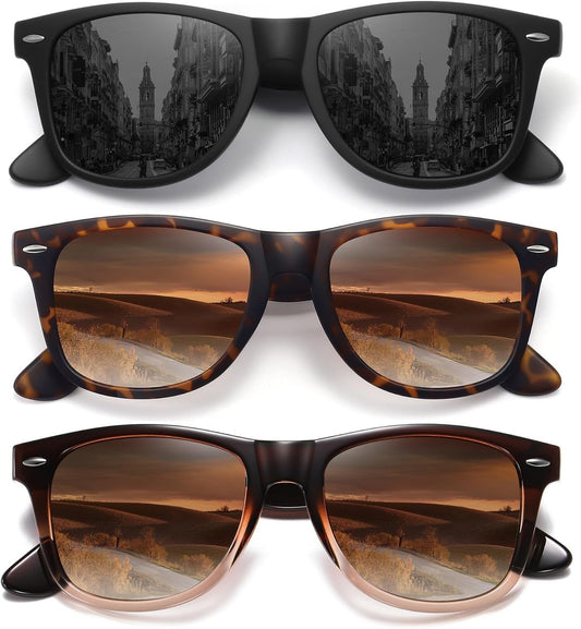 Polarized Sunglasses for Women Men Classic Retro Trendy Driving Sun Glasses UV400 Protection (3 Pack) - WORLD TIME VISITS