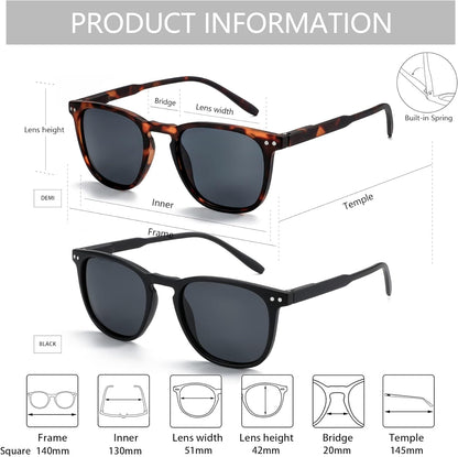 Polarized Sunglasses for Women Men: Retro Shades round | Square Frame UV Protection 2 Pack - WORLD TIME VISITS