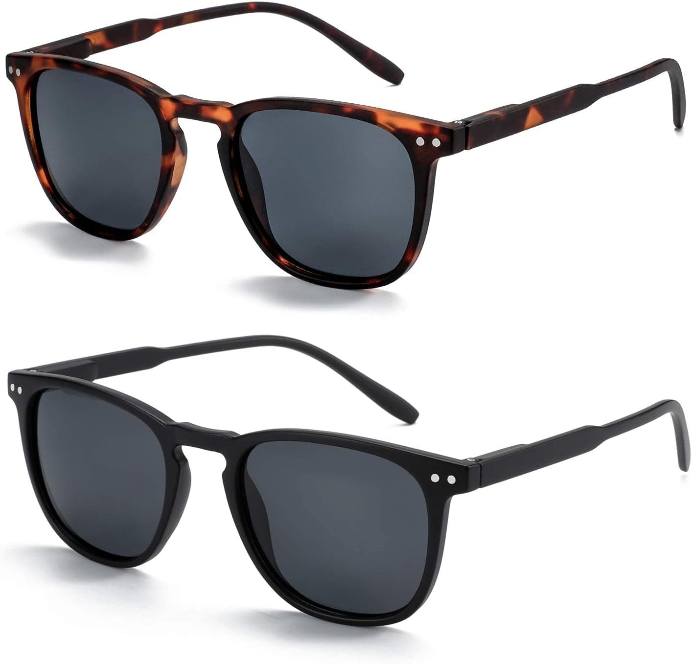 Polarized Sunglasses for Women Men: Retro Shades round | Square Frame UV Protection 2 Pack - WORLD TIME VISITS