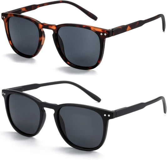 Polarized Sunglasses for Women Men: Retro Shades round | Square Frame UV Protection 2 Pack - WORLD TIME VISITS