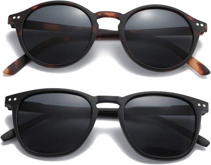 Polarized Sunglasses for Women Men: Retro Shades round | Square Frame UV Protection 2 Pack - WORLD TIME VISITS