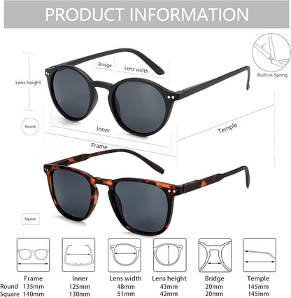 Polarized Sunglasses for Women Men: Retro Shades round | Square Frame UV Protection 2 Pack - WORLD TIME VISITS