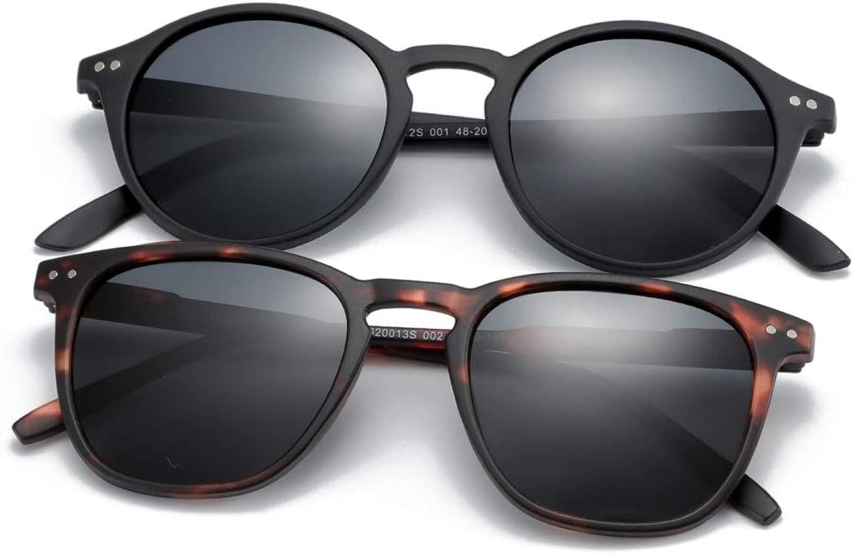 Polarized Sunglasses for Women Men: Retro Shades round | Square Frame UV Protection 2 Pack - WORLD TIME VISITS