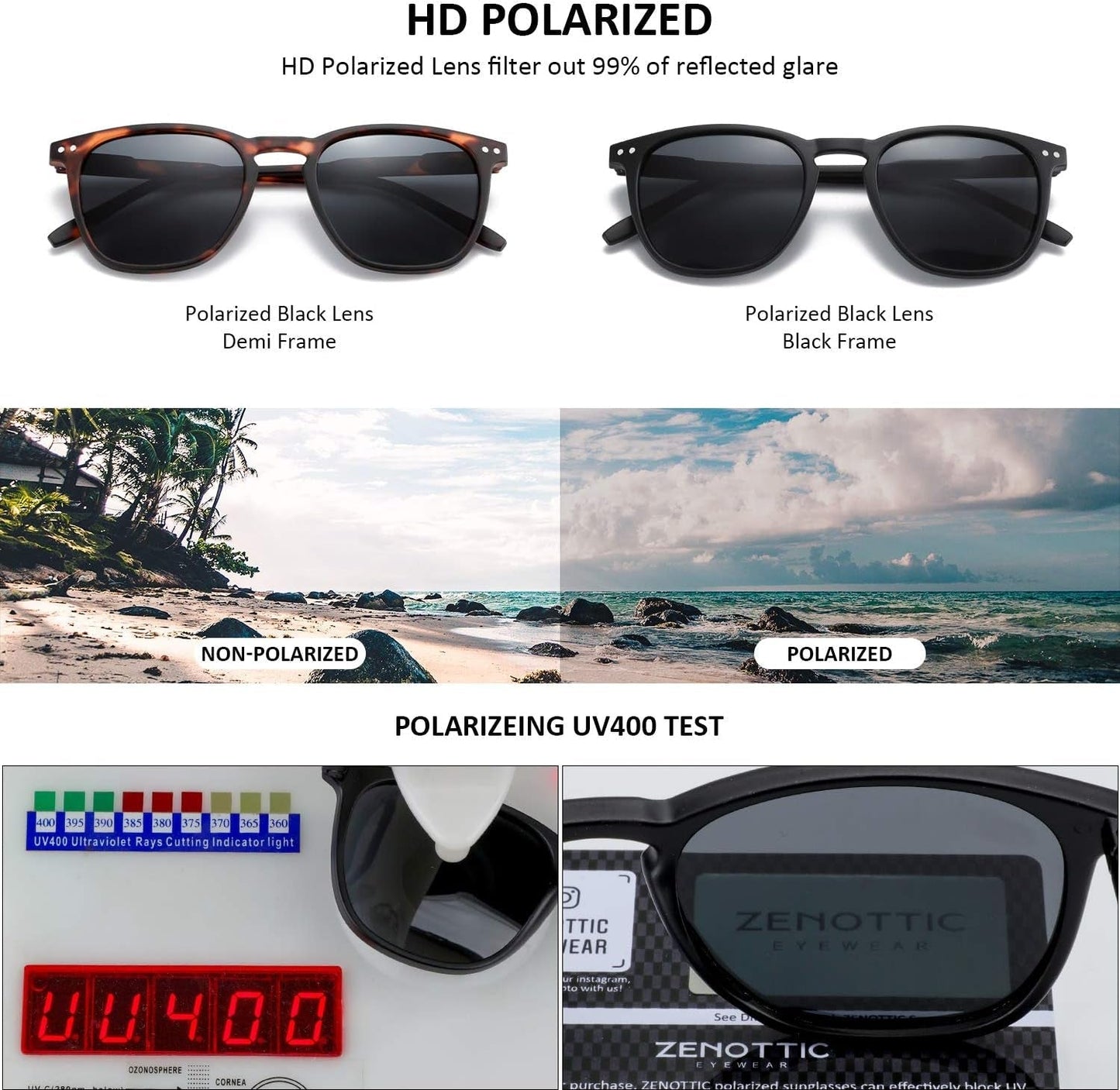 Polarized Sunglasses for Women Men: Retro Shades round | Square Frame UV Protection 2 Pack - WORLD TIME VISITS
