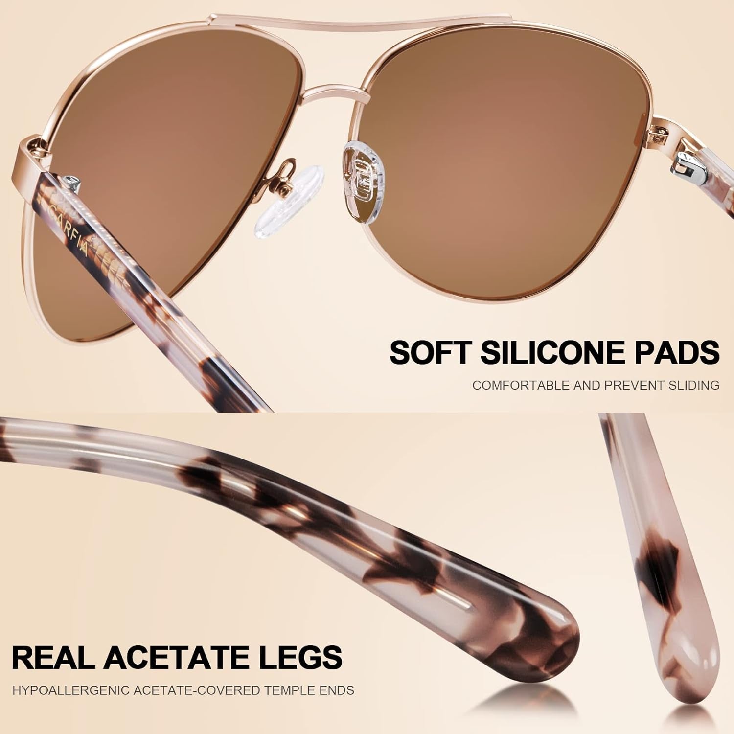 Polarized Sunglasses for Women UV Protection Acetate Arms Metal Frame Woman'S Shades CA3216 - WORLD TIME VISITS