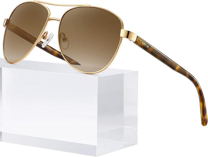 Polarized Sunglasses for Women UV Protection Acetate Arms Metal Frame Woman'S Shades CA3216 - WORLD TIME VISITS