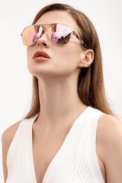 Polarized Sunglasses for Women UV Protection Acetate Arms Metal Frame Woman'S Shades CA3216 - WORLD TIME VISITS