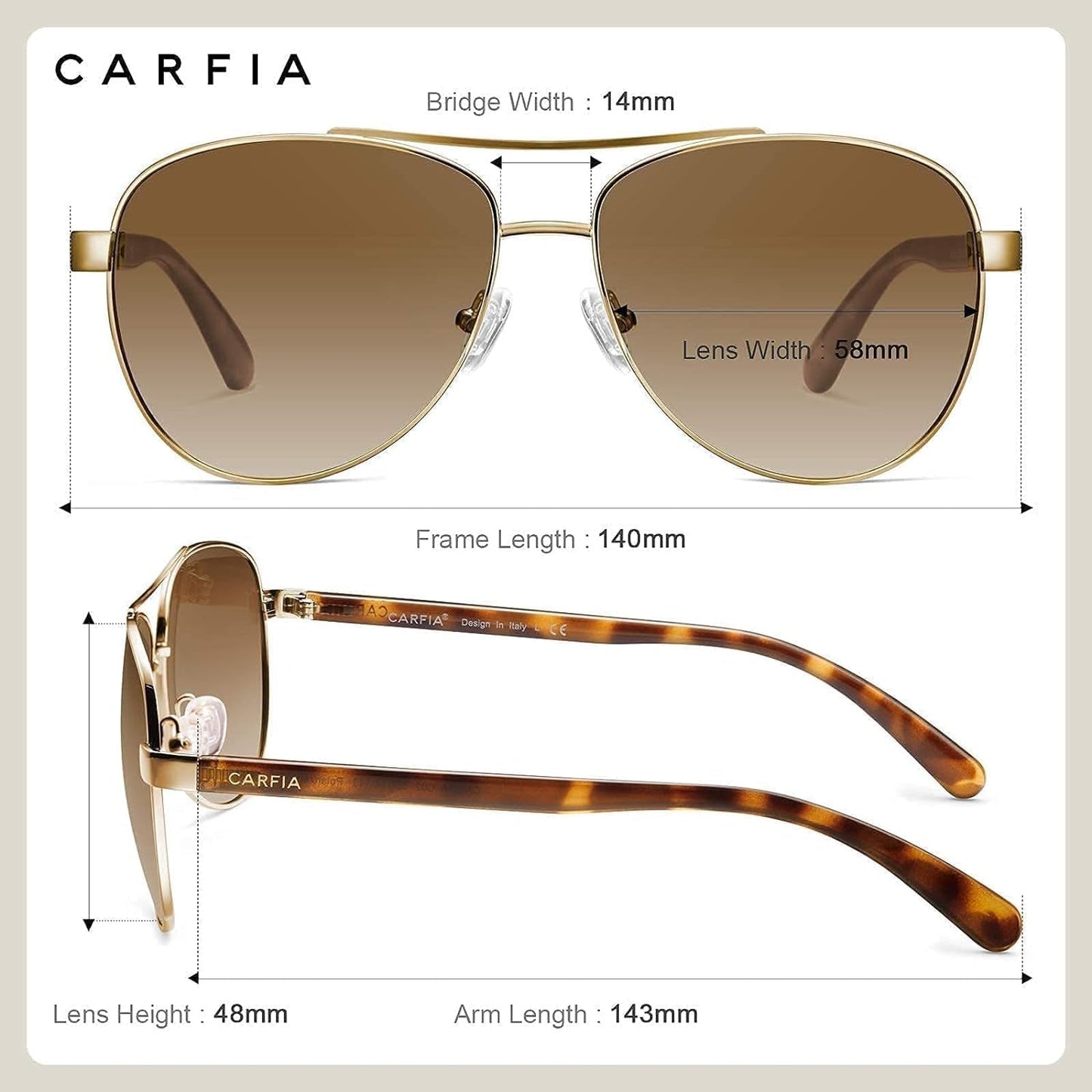 Polarized Sunglasses for Women UV Protection Acetate Arms Metal Frame Woman'S Shades CA3216 - WORLD TIME VISITS