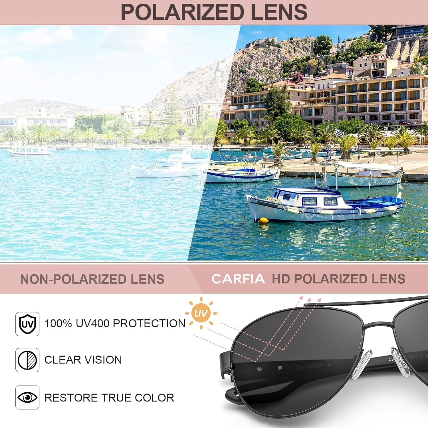 Polarized Sunglasses for Women UV Protection Ultra - Lightweight Comfort Metal Frame Driving Glasses CA3210 - WORLD TIME VISITS