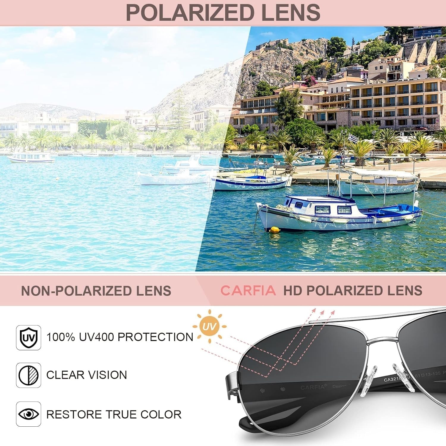 Polarized Sunglasses for Women UV Protection Ultra - Lightweight Comfort Metal Frame Driving Glasses CA3210 - WORLD TIME VISITS