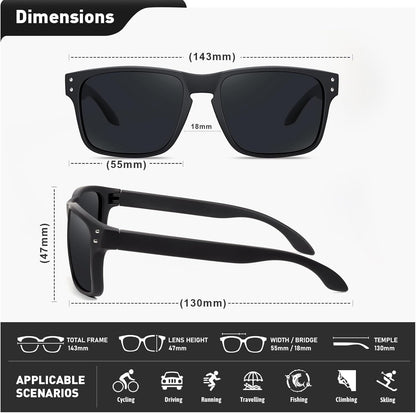 Polarized Sunglasses Men Womens - Retro Square Sun Glasses for Fishing Driving UV Protection - WORLD TIME VISITS