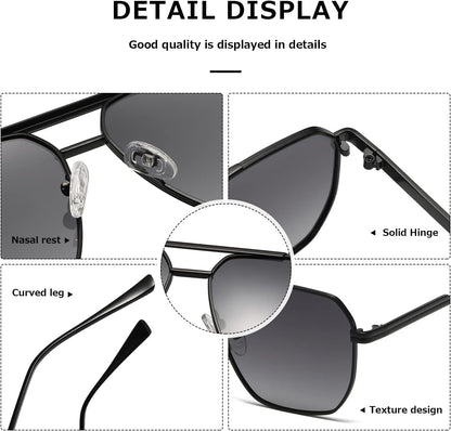Polarized Sunglasses Womens Men Retro Oversized Square Vintage Shades Classic Large Metal Sun Glasses K1221 - WORLD TIME VISITS
