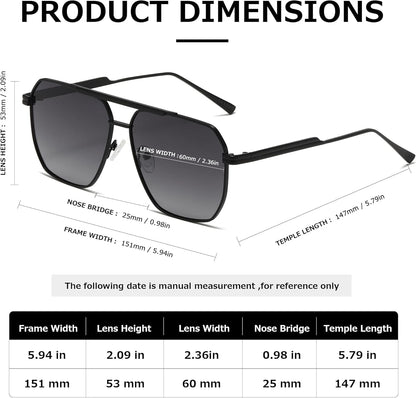 Polarized Sunglasses Womens Men Retro Oversized Square Vintage Shades Classic Large Metal Sun Glasses K1221 - WORLD TIME VISITS