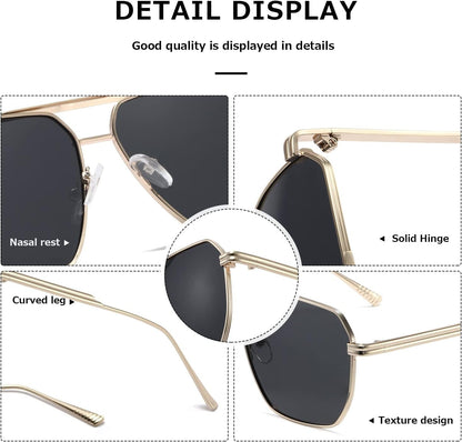 Polarized Sunglasses Womens Men Retro Oversized Square Vintage Shades Classic Large Metal Sun Glasses K1221 - WORLD TIME VISITS
