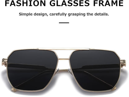 Polarized Sunglasses Womens Men Retro Oversized Square Vintage Shades Classic Large Metal Sun Glasses K1221 - WORLD TIME VISITS