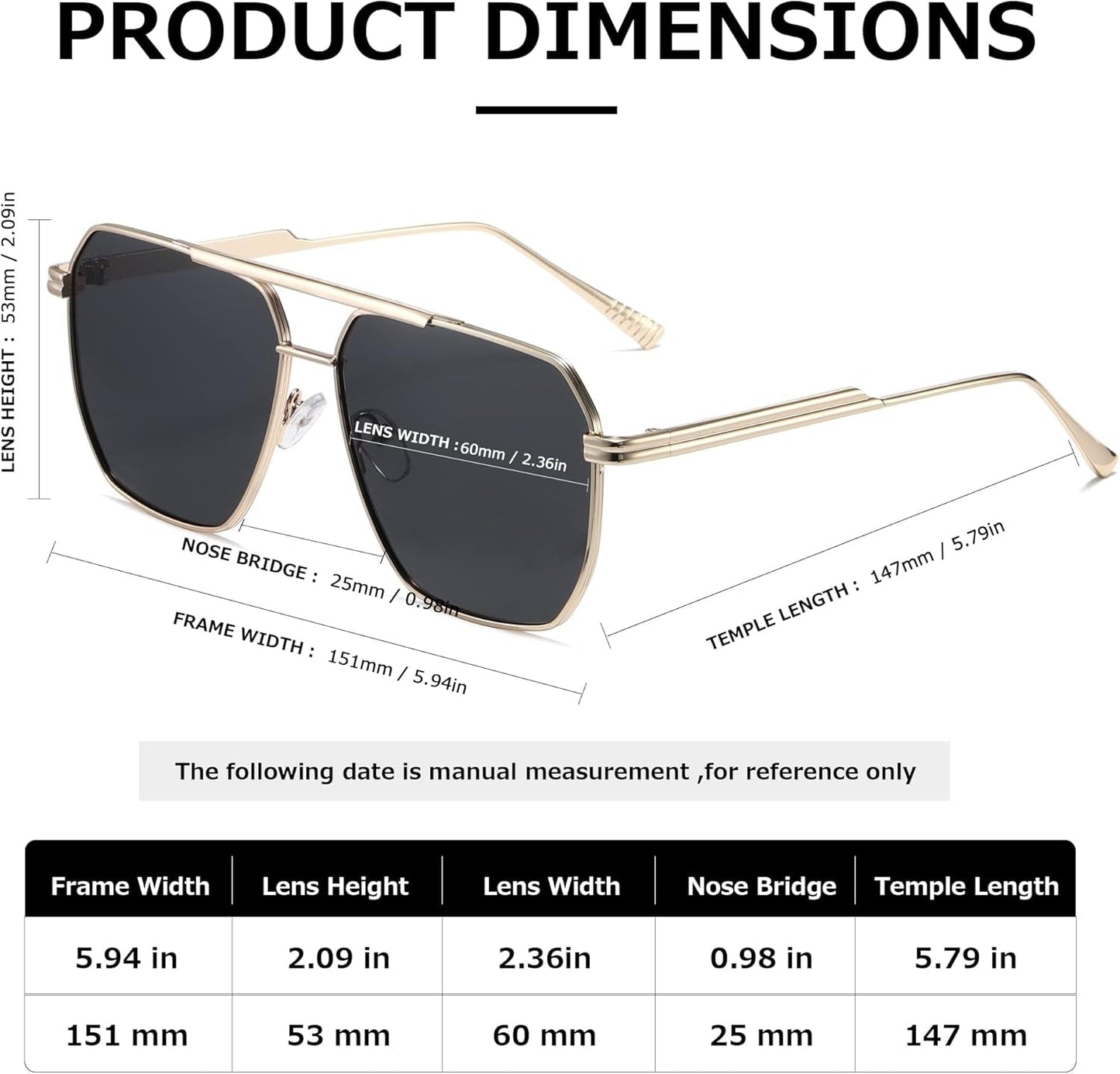 Polarized Sunglasses Womens Men Retro Oversized Square Vintage Shades Classic Large Metal Sun Glasses K1221 - WORLD TIME VISITS