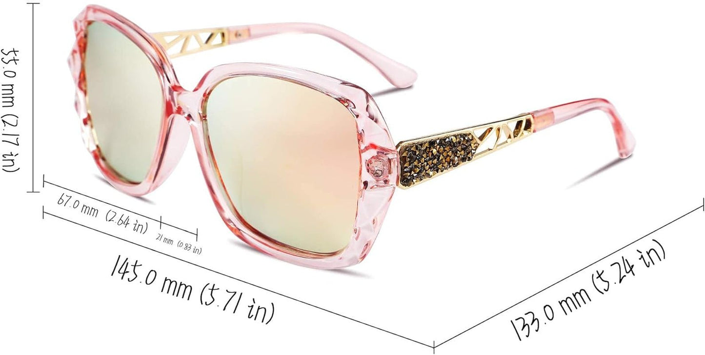 Polarized Women Square Sunglasses Sparkling Composite Shiny Frame B2289 - WORLD TIME VISITS