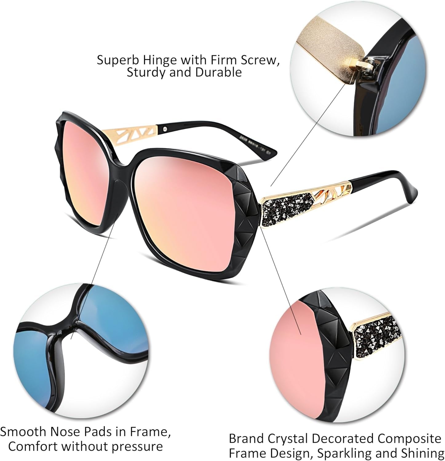 Polarized Women Square Sunglasses Sparkling Composite Shiny Frame B2289 - WORLD TIME VISITS
