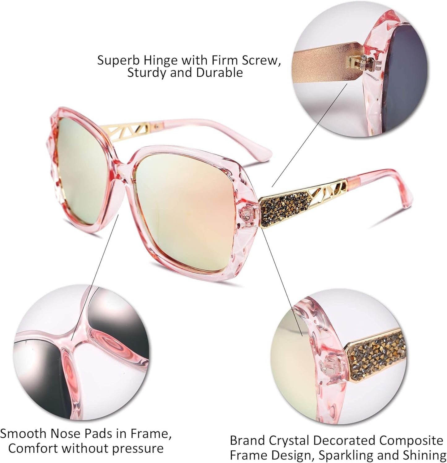 Polarized Women Square Sunglasses Sparkling Composite Shiny Frame B2289 - WORLD TIME VISITS