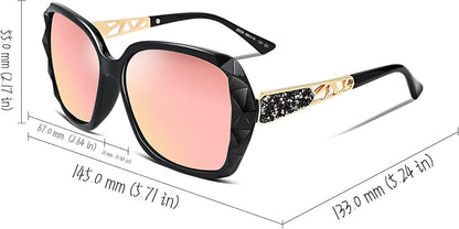 Polarized Women Square Sunglasses Sparkling Composite Shiny Frame B2289 - WORLD TIME VISITS