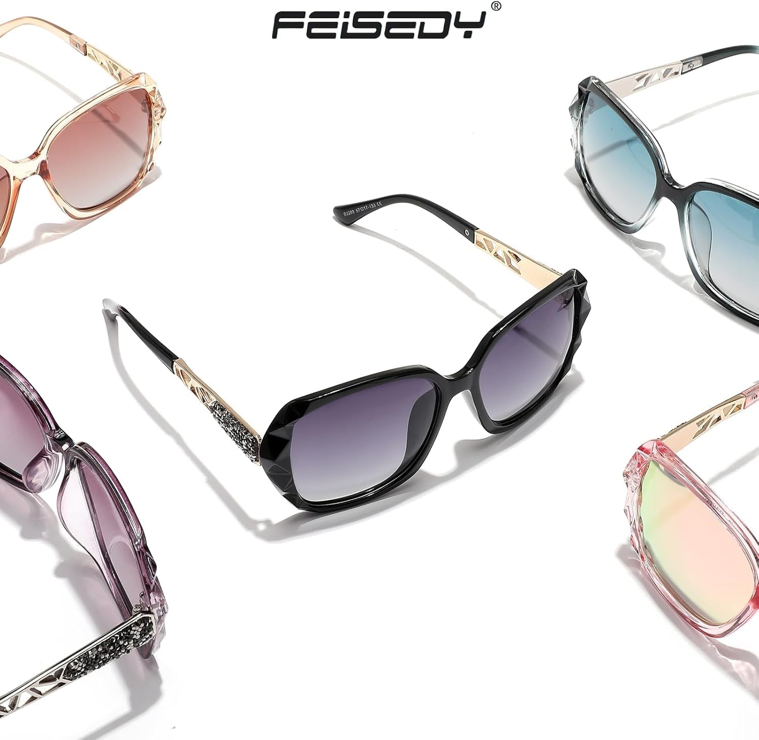 Polarized Women Square Sunglasses Sparkling Composite Shiny Frame B2289 - WORLD TIME VISITS