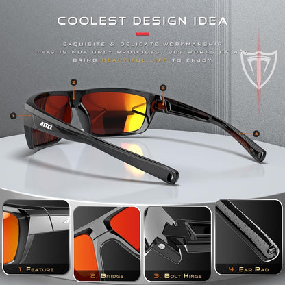Polarized Wrap Sunglasses for Men - Fishing Sports Glasses UV Protection - WORLD TIME VISITS