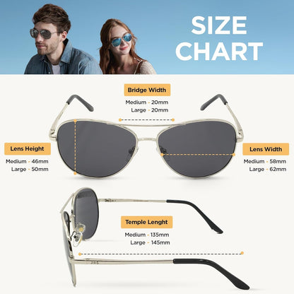 Premium Military Style Classic Aviator Sunglasses, Polarized, 100% UV Protection for Men Women - WORLD TIME VISITS