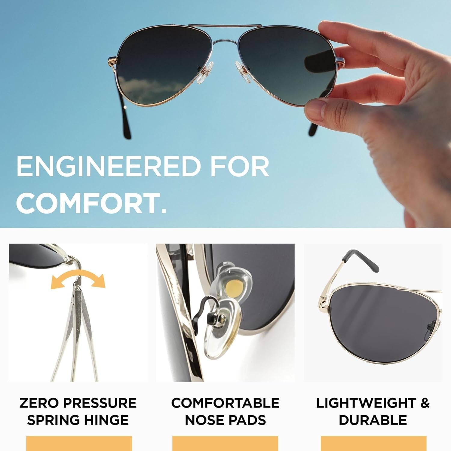 Premium Military Style Classic Aviator Sunglasses, Polarized, 100% UV Protection for Men Women - WORLD TIME VISITS