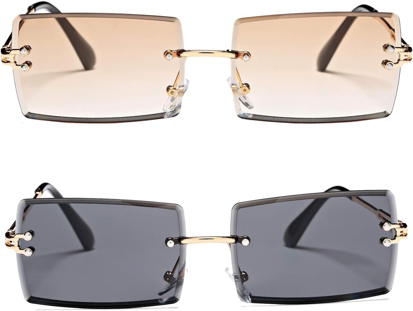 Rectangle Sunglasses for Men/Women Small Rimless Square Shade Eyewear - WORLD TIME VISITS