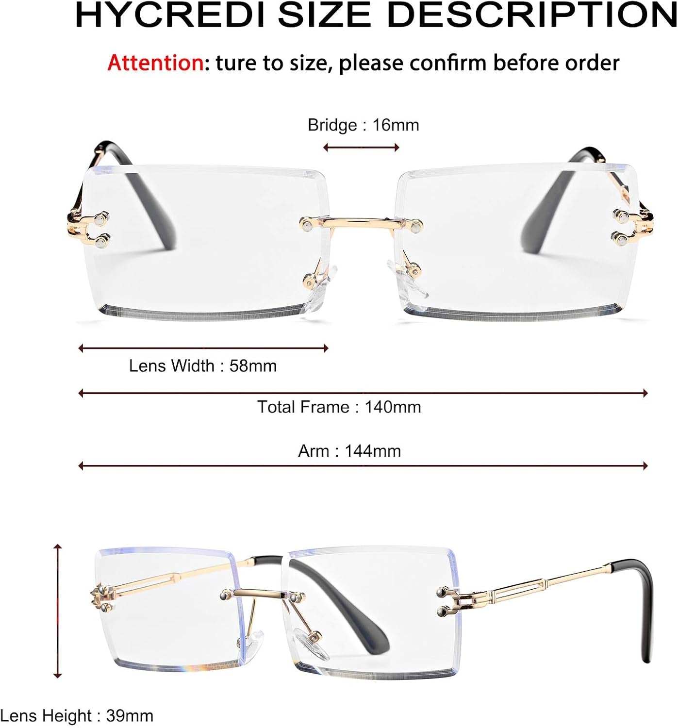 Rectangle Sunglasses for Men/Women Small Rimless Square Shade Eyewear - WORLD TIME VISITS
