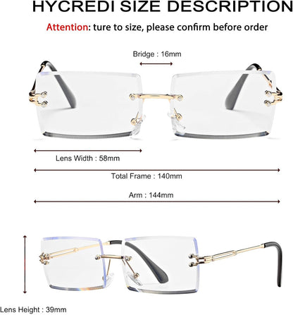 Rectangle Sunglasses for Men/Women Small Rimless Square Shade Eyewear - WORLD TIME VISITS