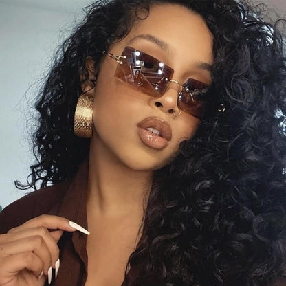 Rectangle Sunglasses for Men/Women Small Rimless Square Shade Eyewear - WORLD TIME VISITS