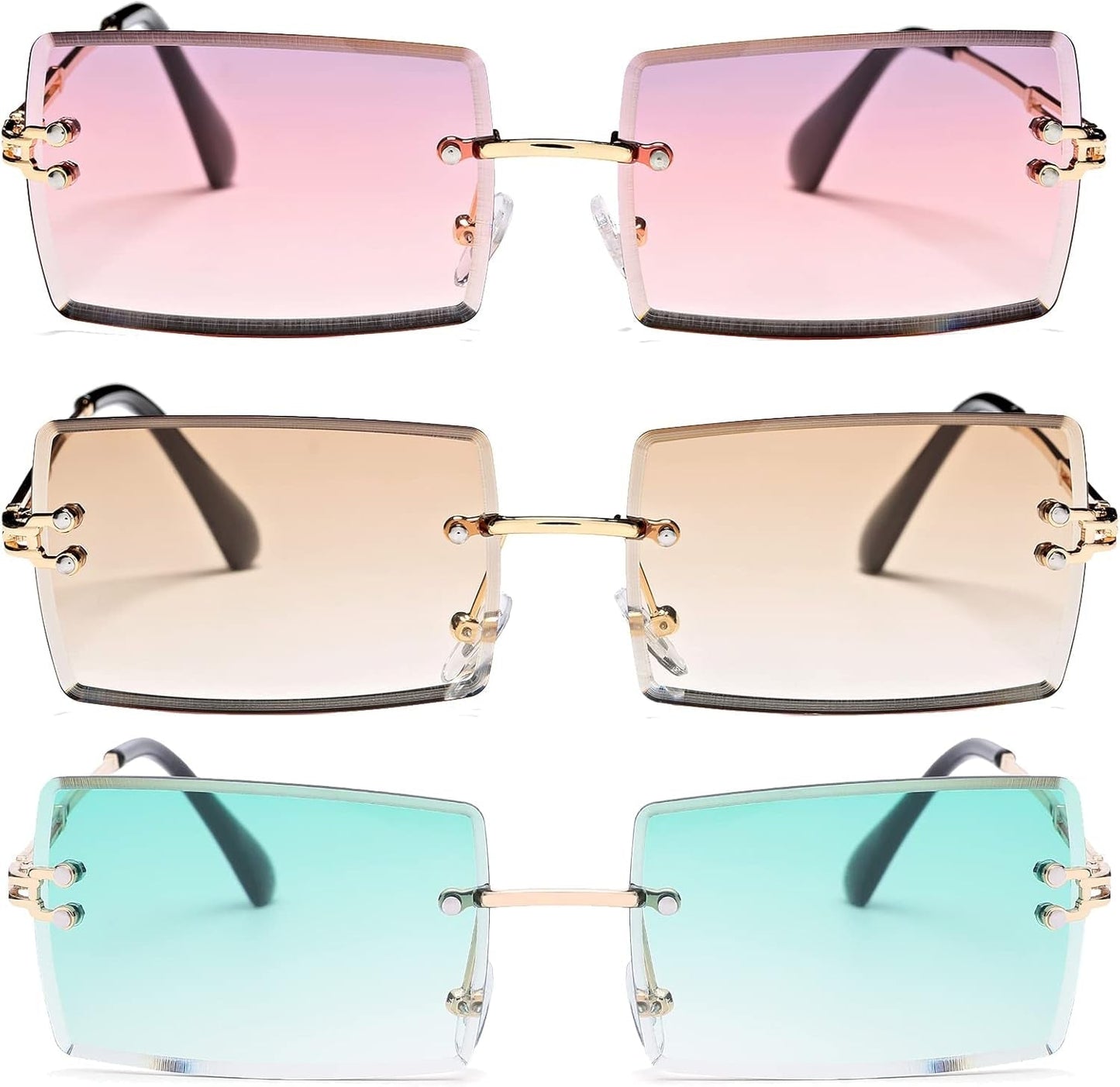 Rectangle Sunglasses for Men/Women Small Rimless Square Shade Eyewear - WORLD TIME VISITS