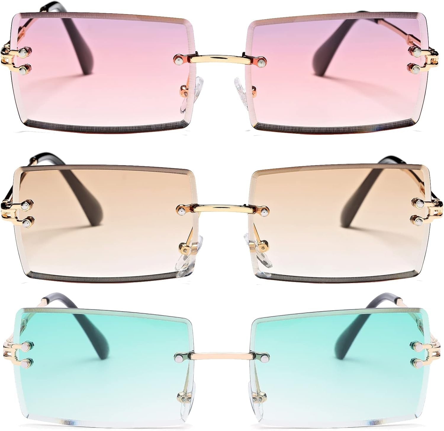 Rectangle Sunglasses for Men/Women Small Rimless Square Shade Eyewear - WORLD TIME VISITS