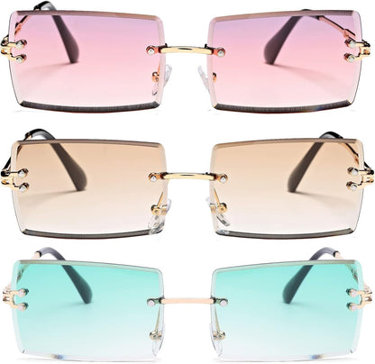 Rectangle Sunglasses for Men/Women Small Rimless Square Shade Eyewear - WORLD TIME VISITS