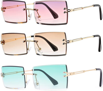 Rectangle Sunglasses for Men/Women Small Rimless Square Shade Eyewear - WORLD TIME VISITS