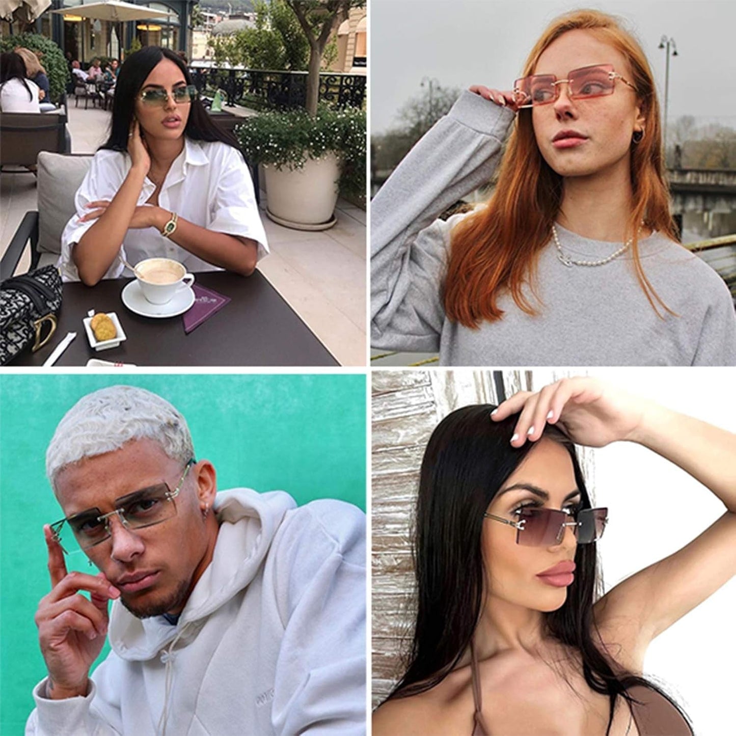 Rectangle Sunglasses for Men/Women Small Rimless Square Shade Eyewear - WORLD TIME VISITS