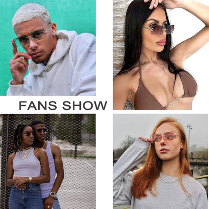 Rectangle Sunglasses for Men/Women Small Rimless Square Shade Eyewear - WORLD TIME VISITS