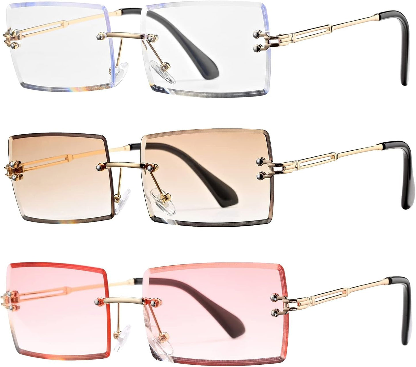 Rectangle Sunglasses for Men/Women Small Rimless Square Shade Eyewear - WORLD TIME VISITS