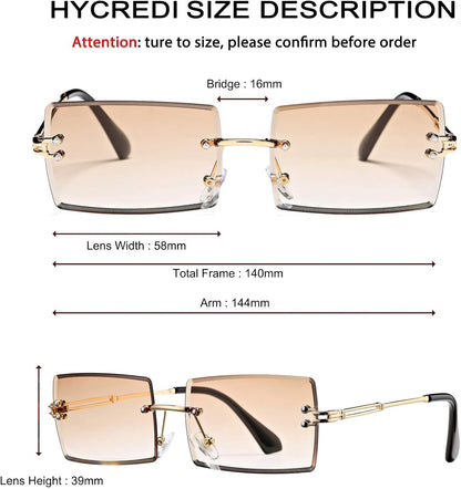 Rectangle Sunglasses for Men/Women Small Rimless Square Shade Eyewear - WORLD TIME VISITS