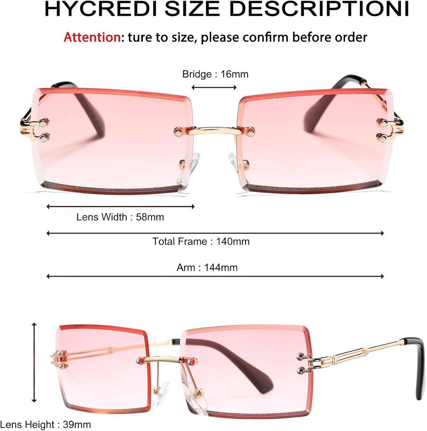 Rectangle Sunglasses for Men/Women Small Rimless Square Shade Eyewear - WORLD TIME VISITS