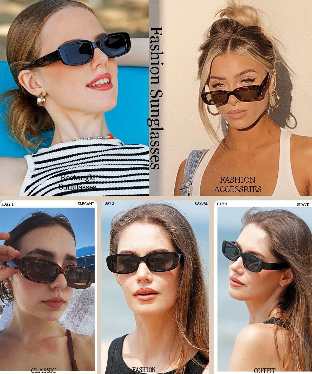 Rectangle Sunglasses for Women Men Trendy Retro Fashion Sunglasses UV 400 Protection Square Fram - WORLD TIME VISITS