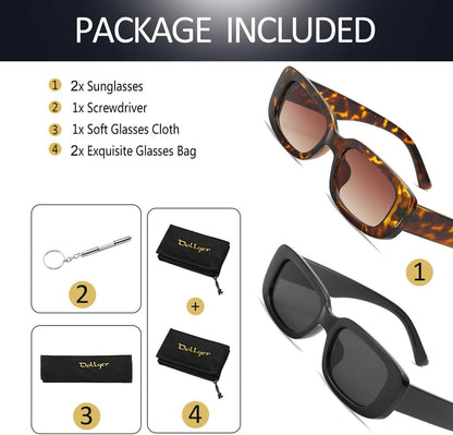 Rectangle Sunglasses for Women Men Trendy Retro Fashion Sunglasses UV 400 Protection Square Fram - WORLD TIME VISITS